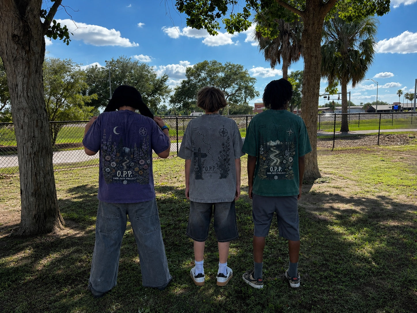 O.P.P. field test tees in the park
